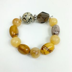 Yellow Agate, Mookaite, Smoky Quartz, Dalmatian Jasper Bead Stretch Bracelet